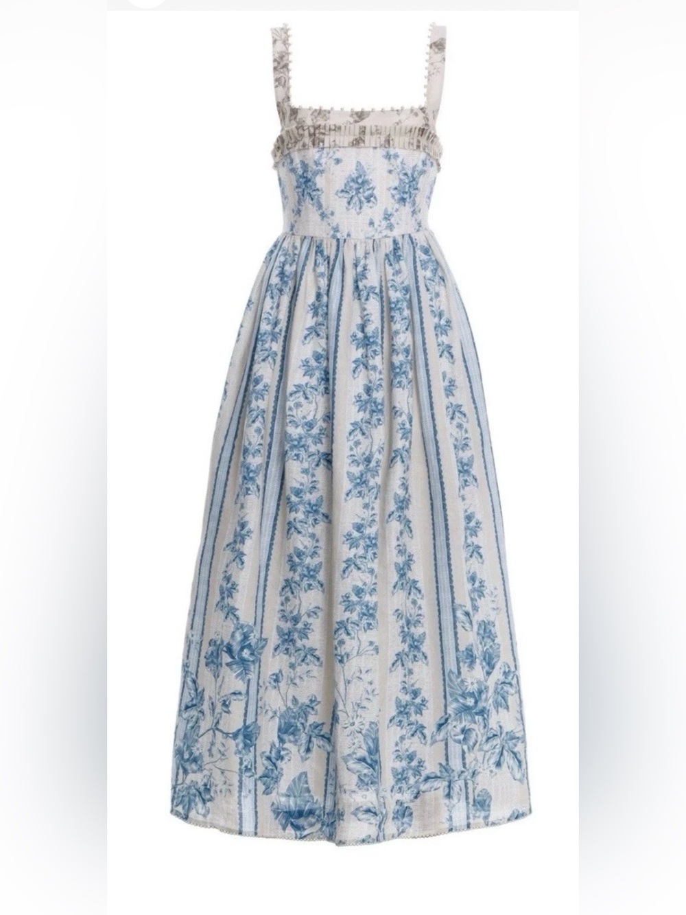Aqua-NWOT- Cream & Blue Floral Ruffled Sundress-🔥